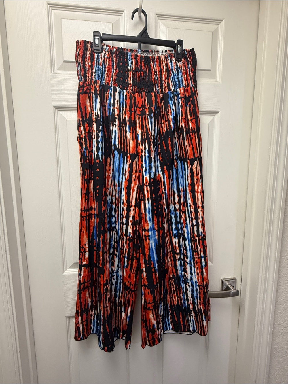 Girls Red and Blue Tie-Dye Smocked Waist Wide-Leg Pants